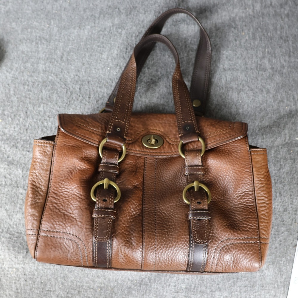 Coach Satchel Bag VTG y2k Medium Brown Leather Turn Lock Buckle Top Handle 10955